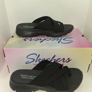 Skechers Black Yoga Foam Crisscross Slide Sandals